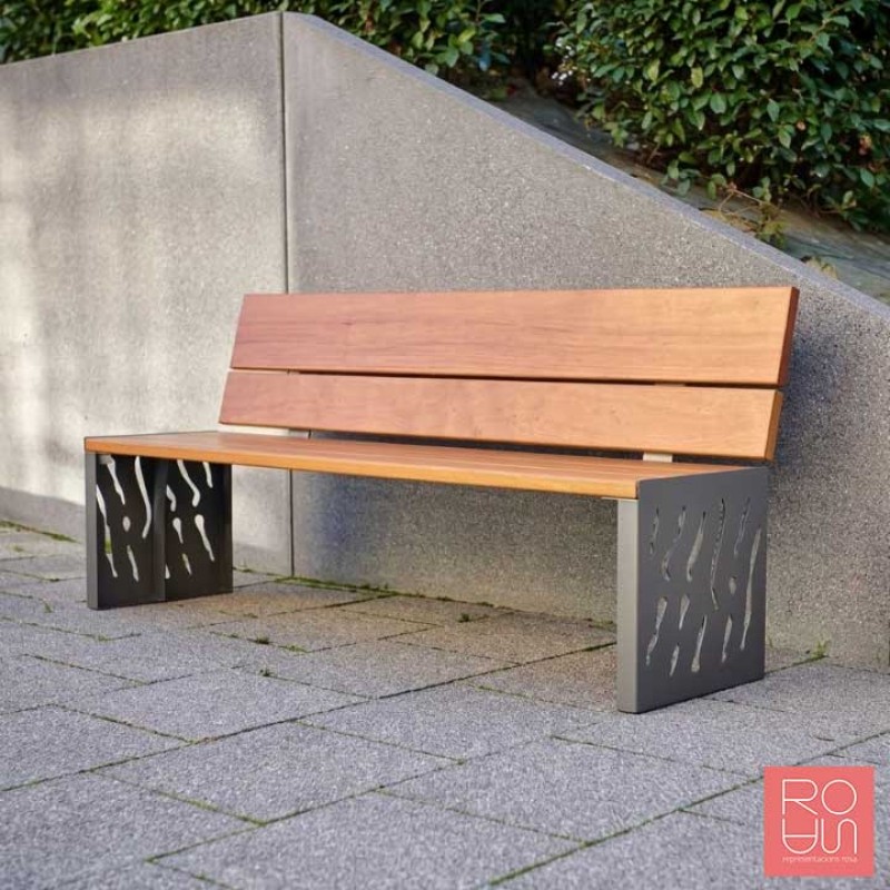 Banc urbà Venècia d'acer i fusta exòtica